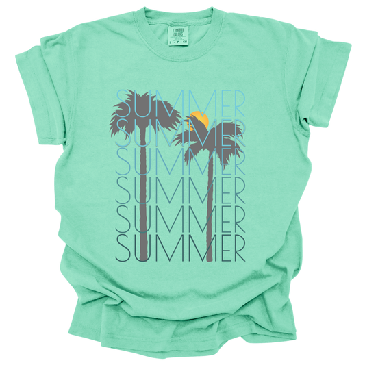 Palm trees summer graphic t-shirt, tropical vacation outdoor top