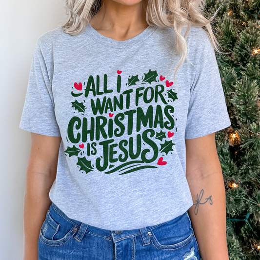 All I want for Christmas graphic t-shirt, Christian holiday top