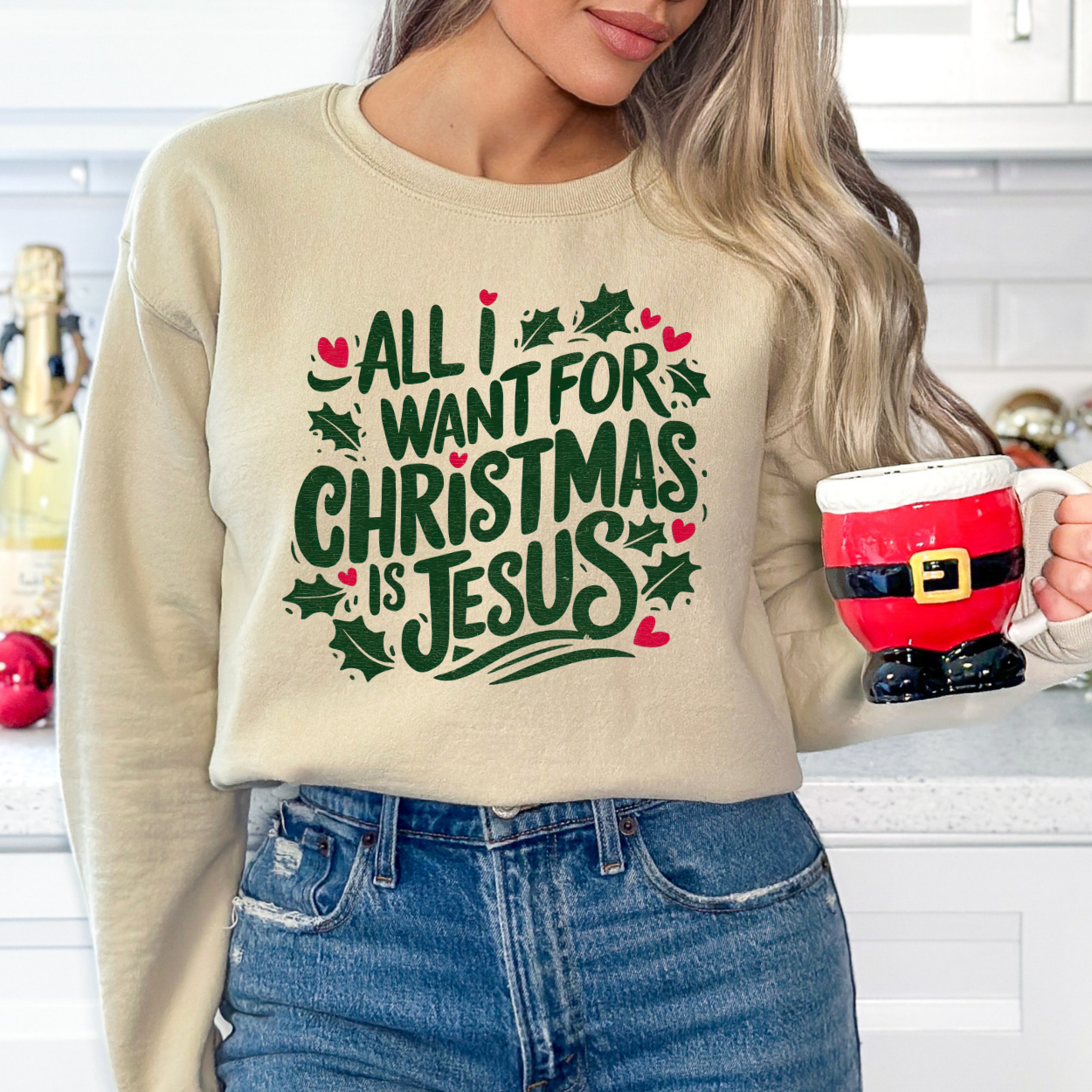 All I want for Christmas is Jesus graphic sand sweatshirt