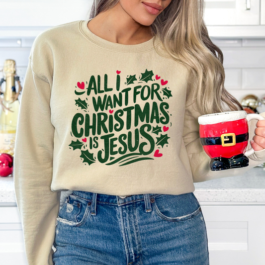 All I want for Christmas is Jesus graphic sand sweatshirt