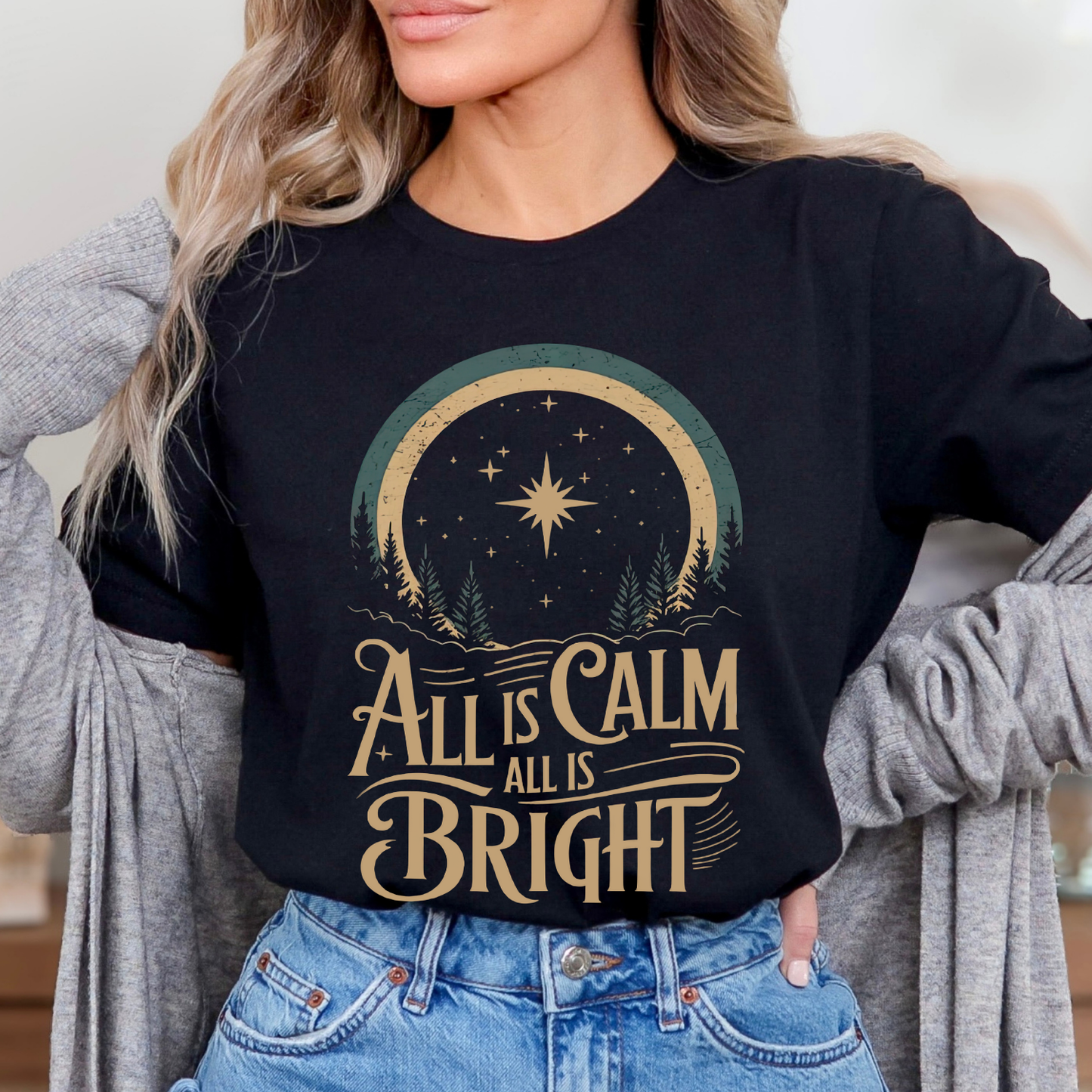 All Is Calm Christmas Christian Graphic T-shirt | ATTA TOOD®