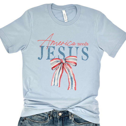 America needs Jesus 4th of July coquette graphic t-shirt