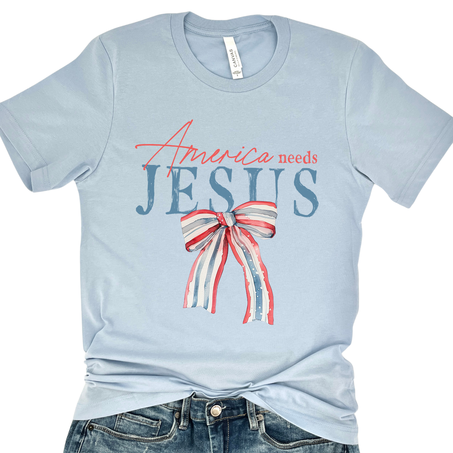 America Needs Jesus Patriotic Christian Graphic T-Shirt | ATTA TOOD®