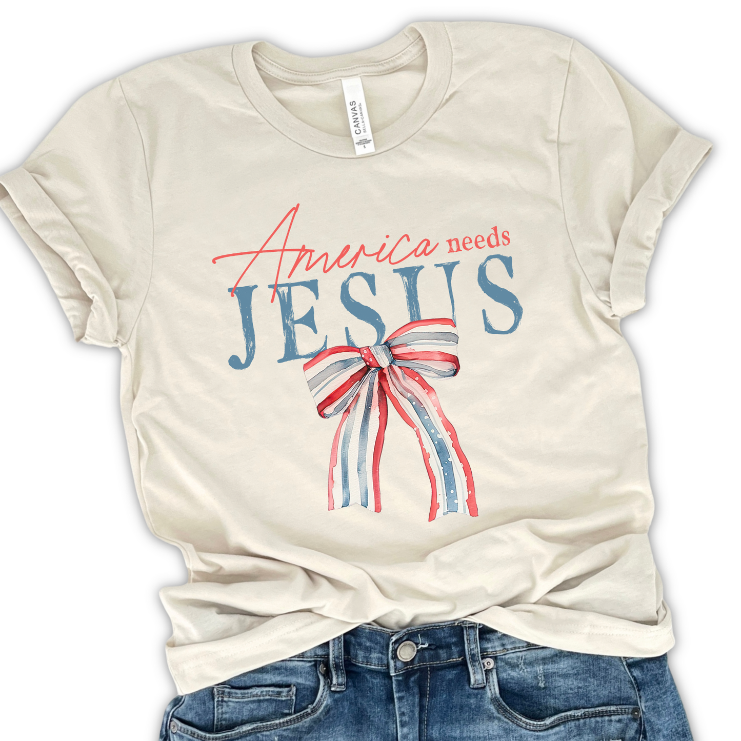 America Needs Jesus Patriotic Christian Graphic T-Shirt | ATTA TOOD®