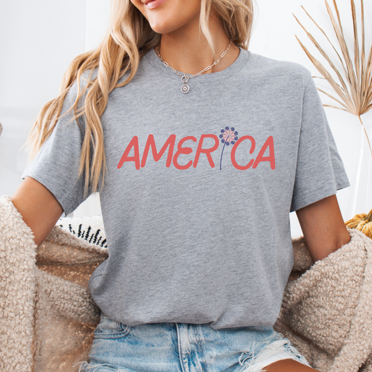 America 4th of July graphic t-shirt, USA Flag, Flower top