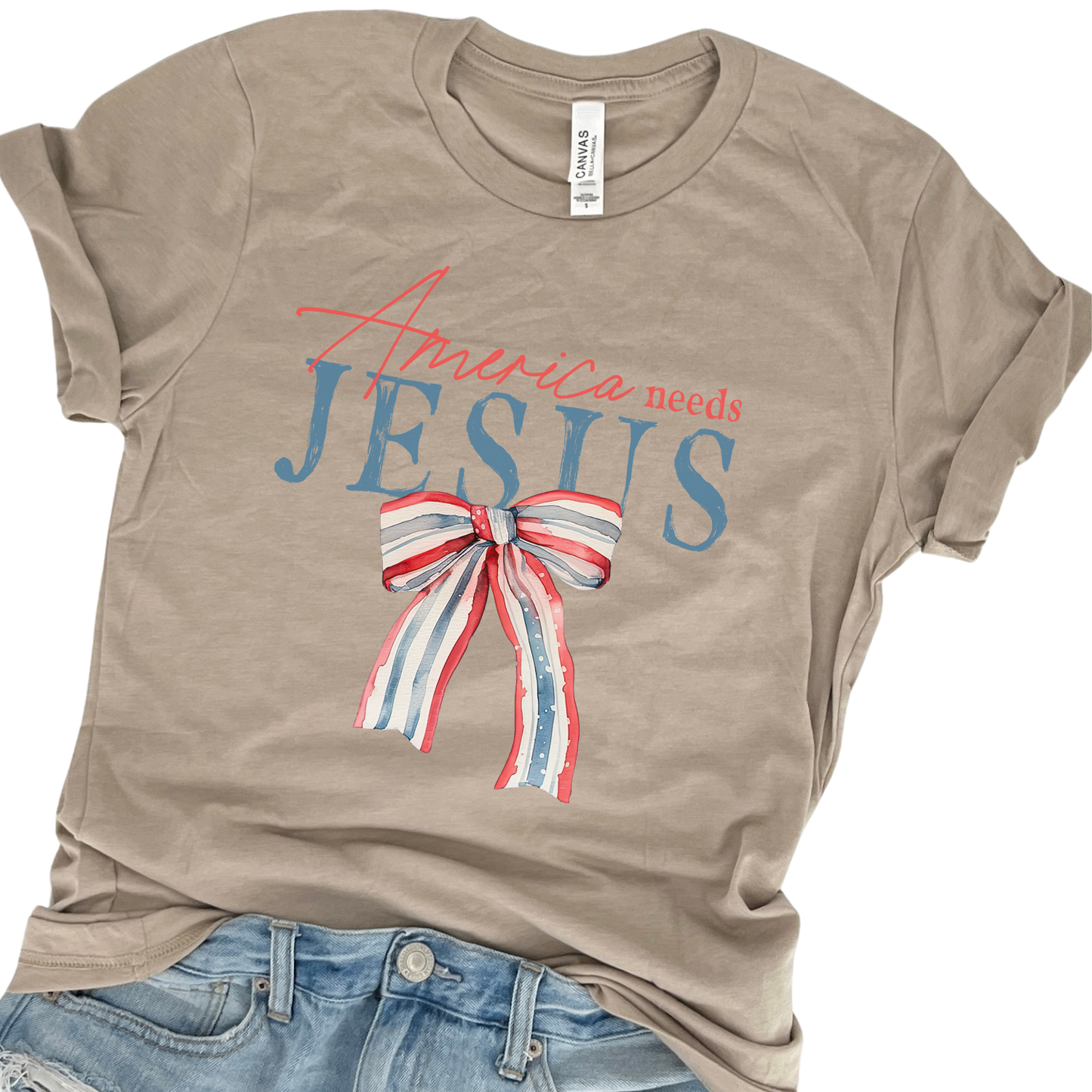 America Needs Jesus Patriotic Christian Graphic T-Shirt | ATTA TOOD®