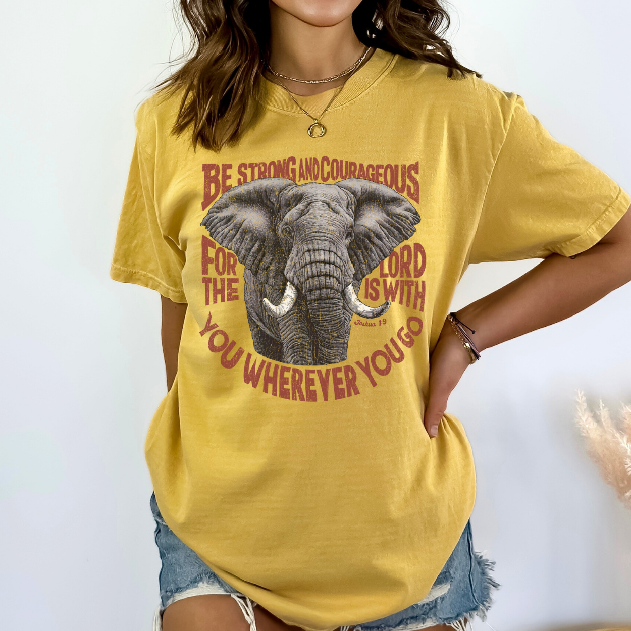 Be Strong Joshua 1:9 Christian Elephant Graphic T-Shirt | ATTA TOOD®