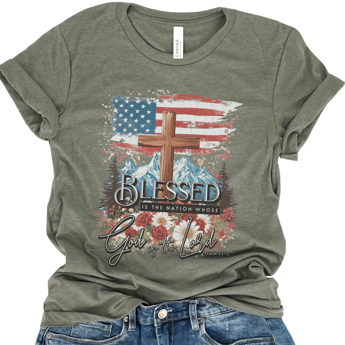 Blessed Is The Nation Patriotic Christian Graphic T-Shirt | ATTA TOOD®