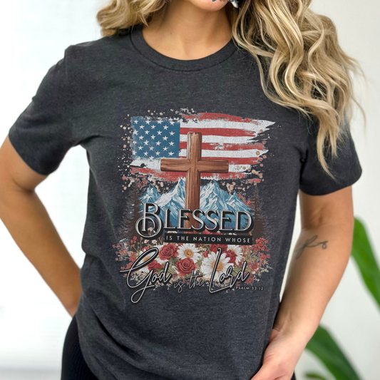 Blessed Is The Nation Patriotic Christian Graphic T-Shirt | ATTA TOOD®