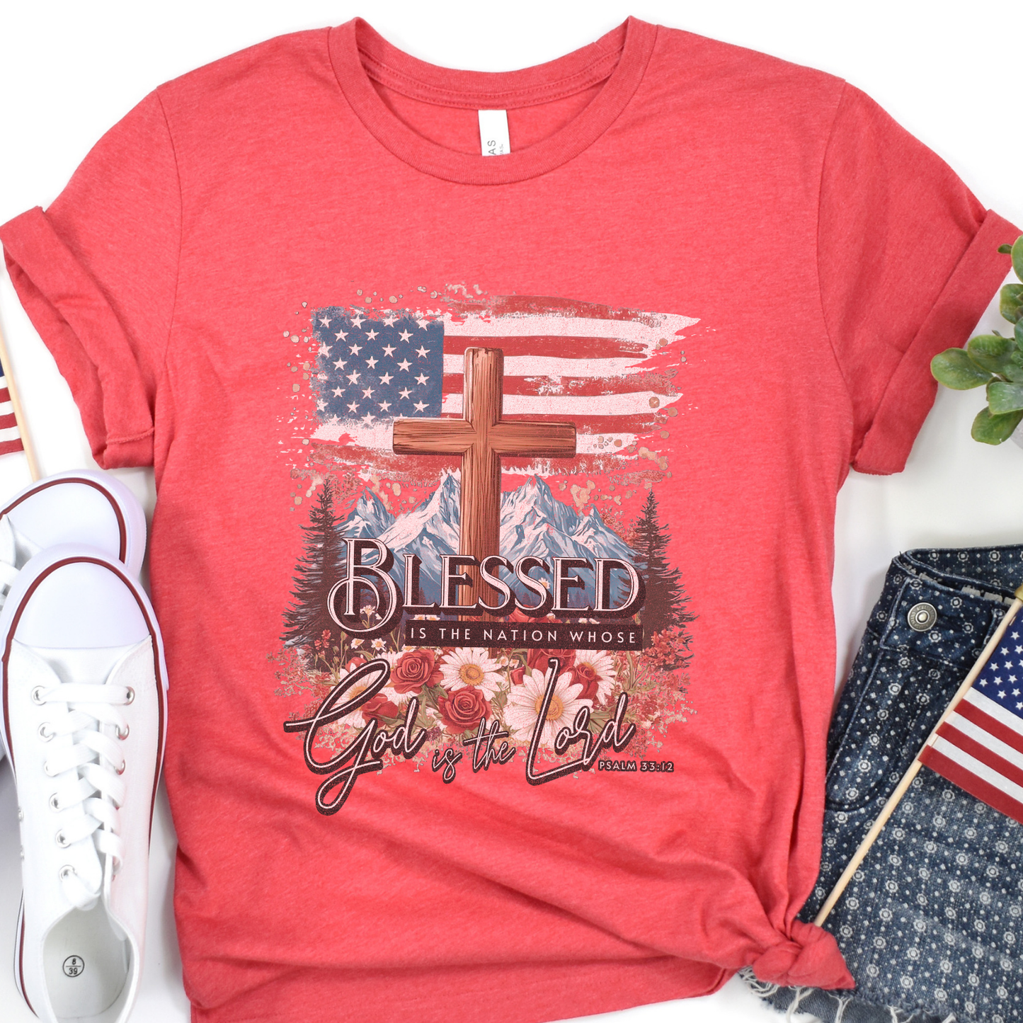 Blessed Is The Nation Patriotic Christian Graphic T-Shirt | ATTA TOOD®
