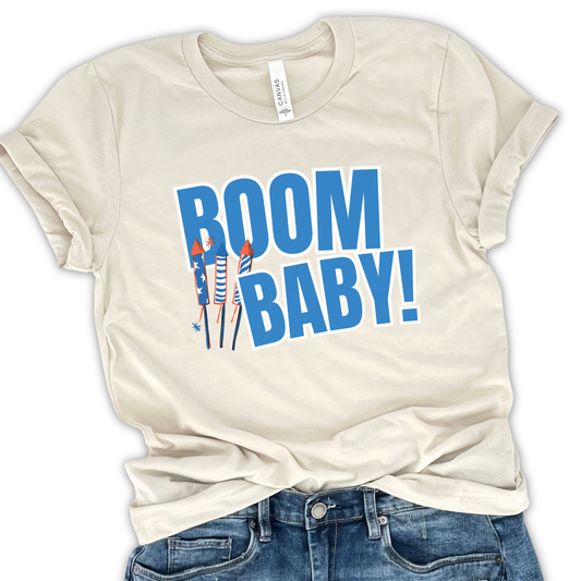Boom baby Fourth of July graphic t-shirt