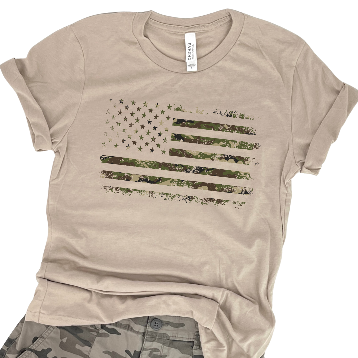 Distressed Camo American Flag Unisex Graphic T-Shirt | ATTA TOOD®