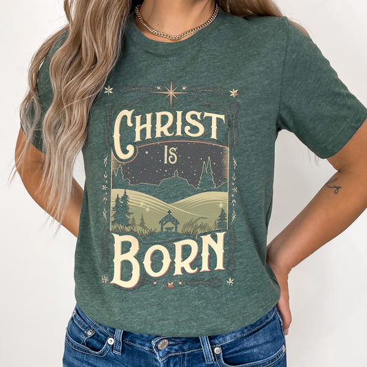 Christ is born Christmas Christian graphic t-shirt, Holiday top