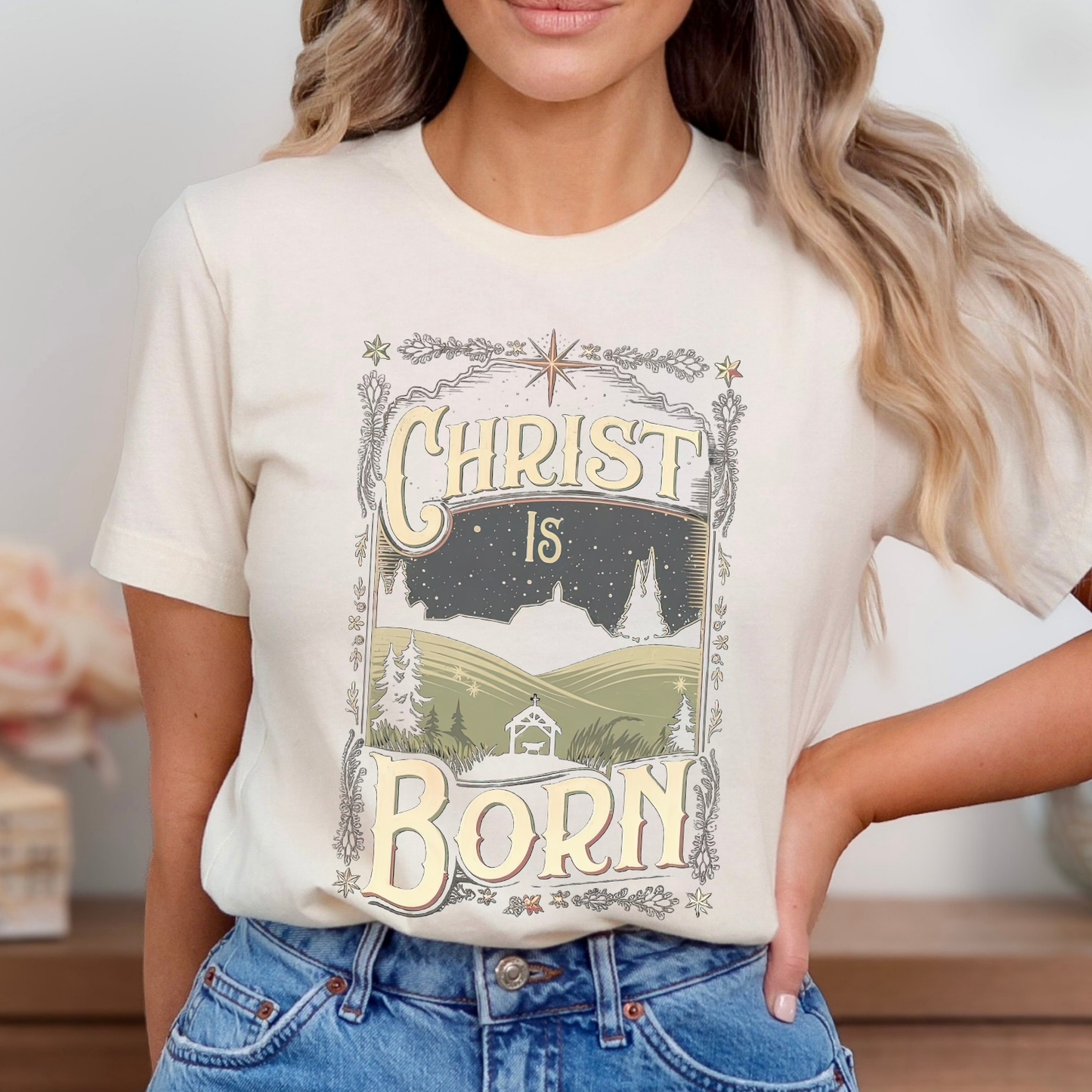 Christ Is Born Christmas Christian Graphic T-Shirt | ATTA TOOD®