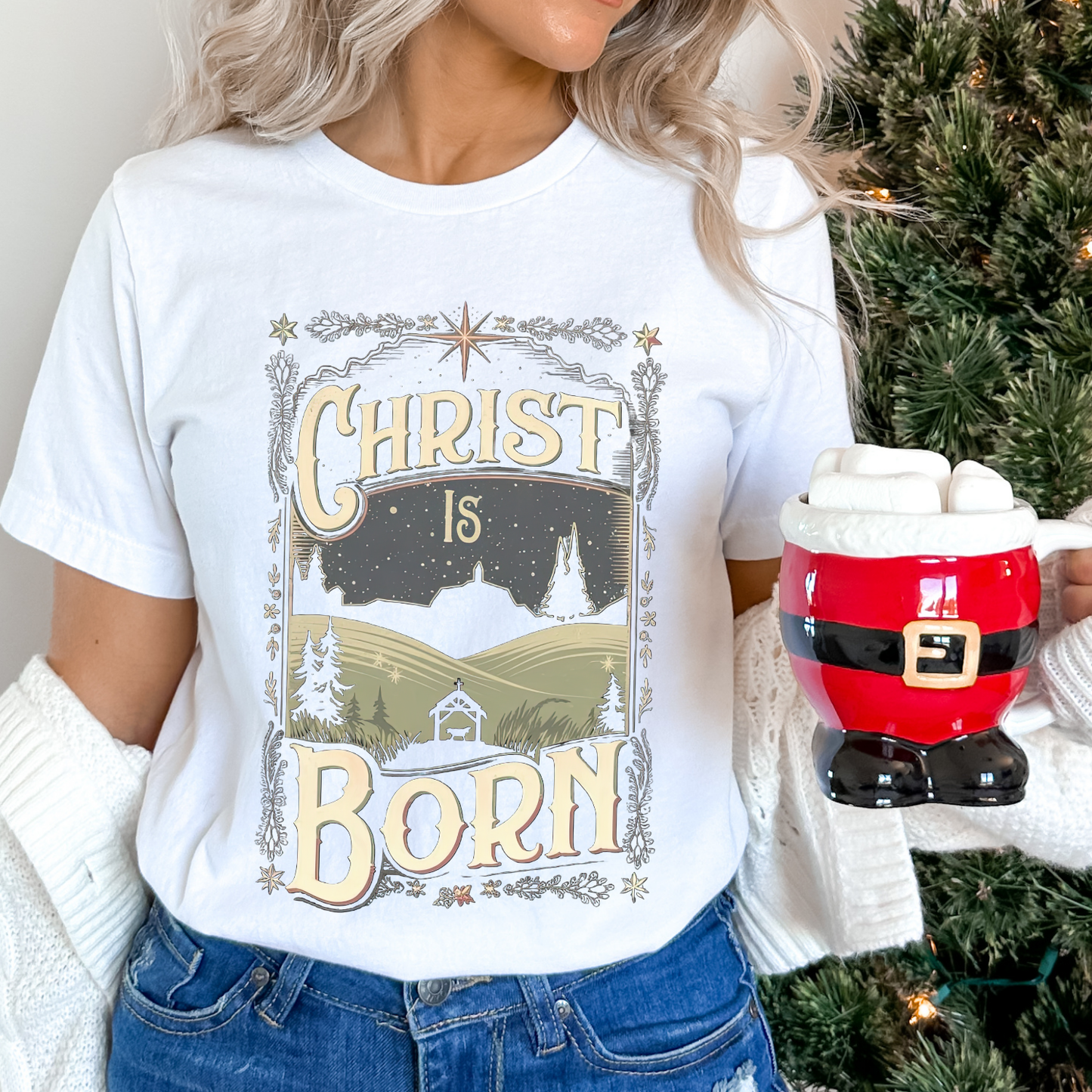 Christ Is Born Christmas Christian Graphic T-Shirt | ATTA TOOD®