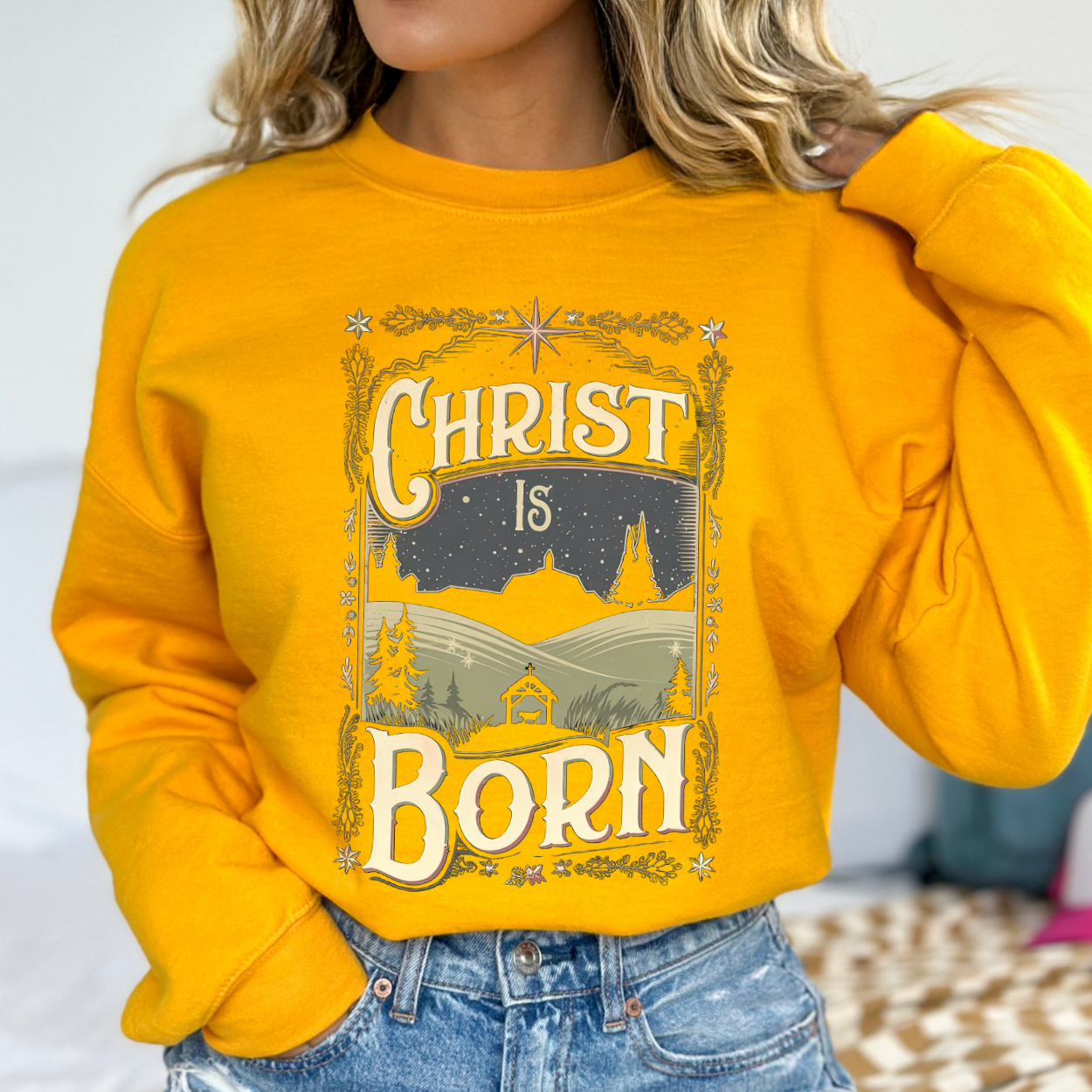 Christ is Born Christmas Christian Graphic Sweatshirt | ATTA TOOD®