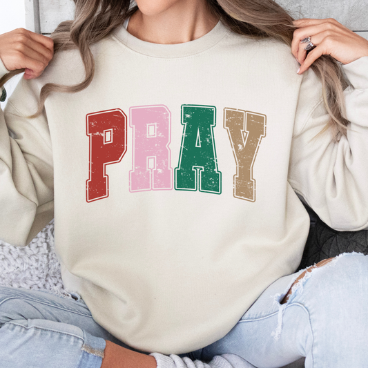 Christmas Pray sweatshirt, Varsity letters, Christian crewneck