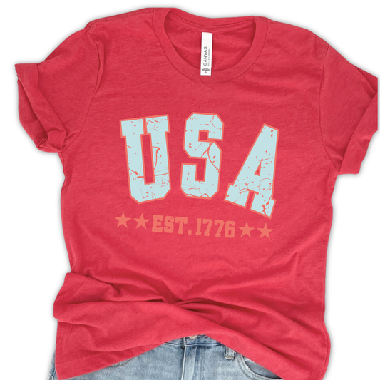 USA women's 4th of July graphic t-shirt, 1776, Patriotic holiday