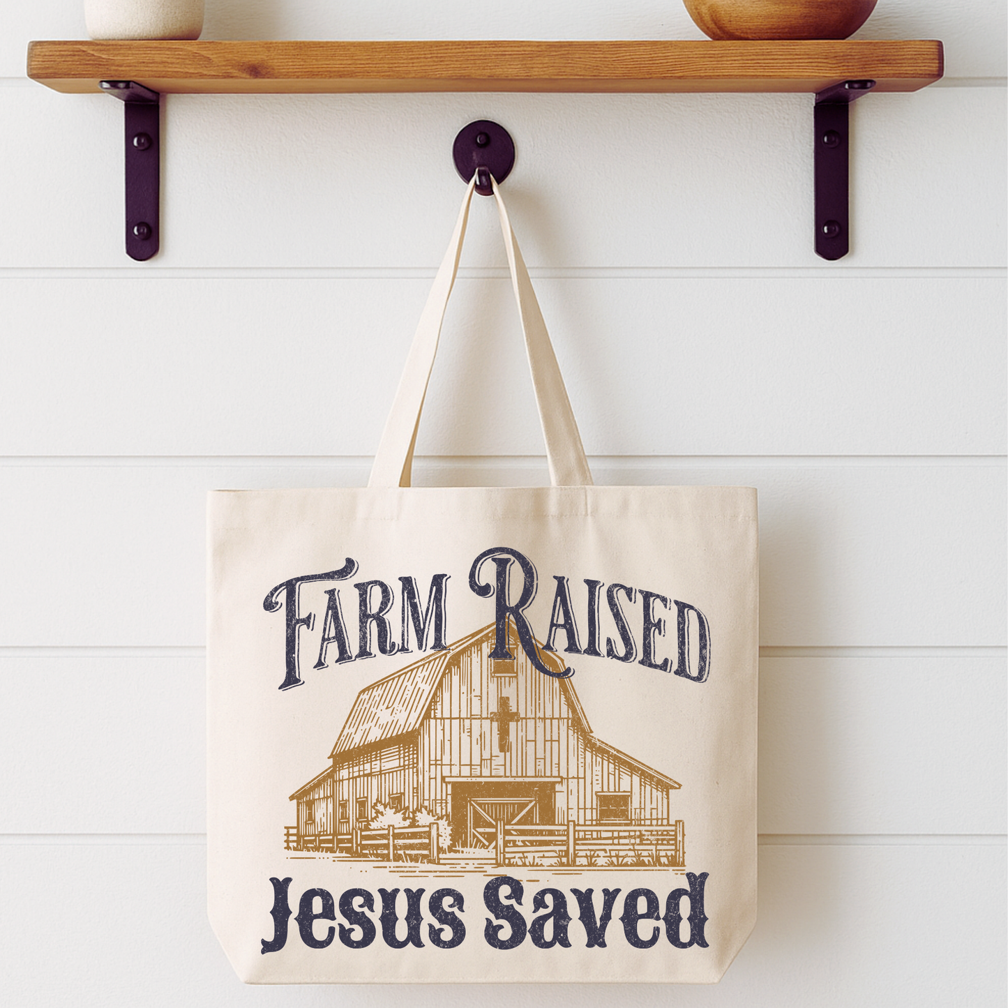 Farm Raised Jesus Saved Tote Bag | Faithbased | ATTA TOOD®