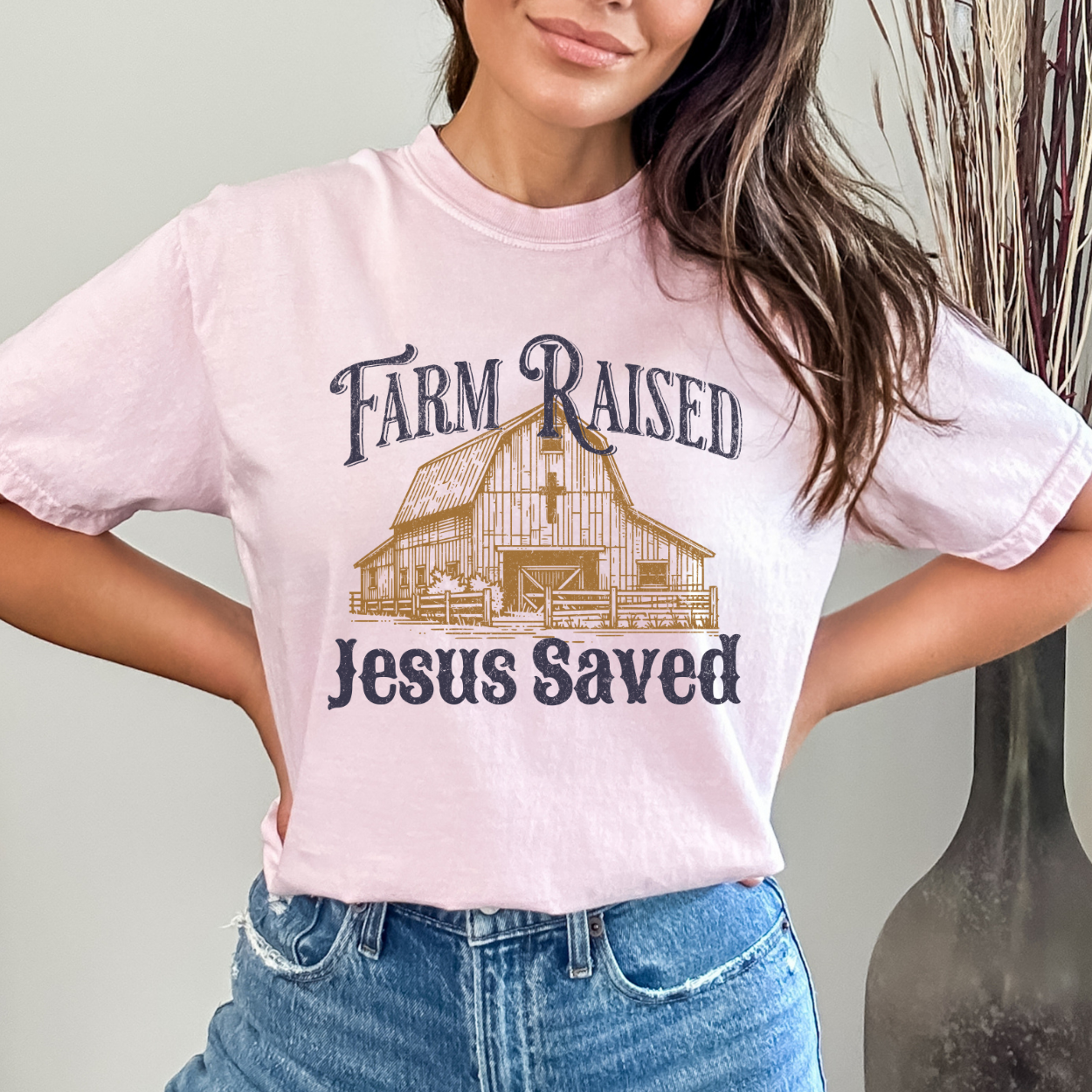 Farm raised Jesus Saved Comfort Color graphic t-shirt, Religious