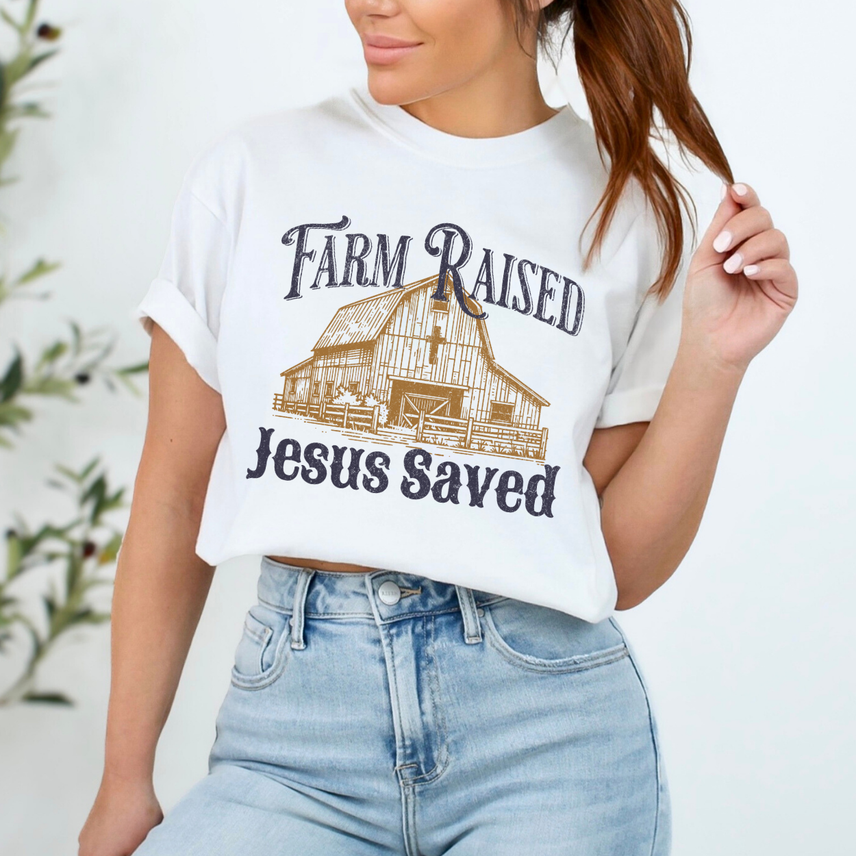 Farm raised Jesus Saved Comfort Color graphic t-shirt, Religious