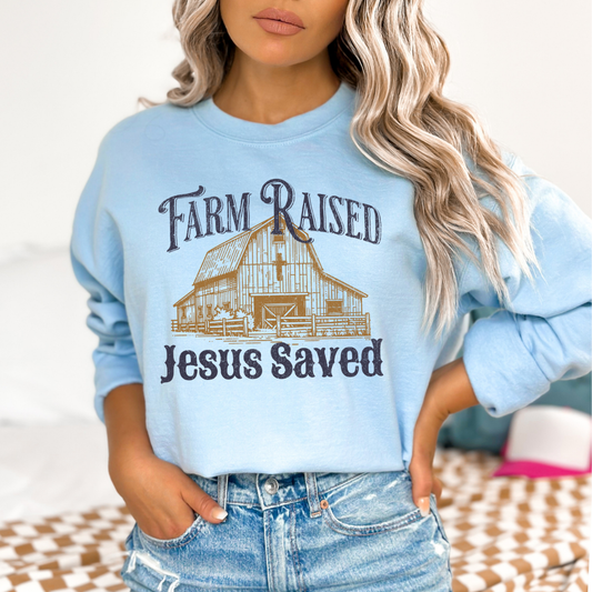 Farm Raised Jesus Saved Christian Graphic Sweatshirt | ATTA TOOD®