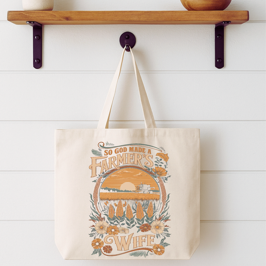 So God Made a Farmer's Wife Tote Bag | Faithbased | ATTA TOOD®