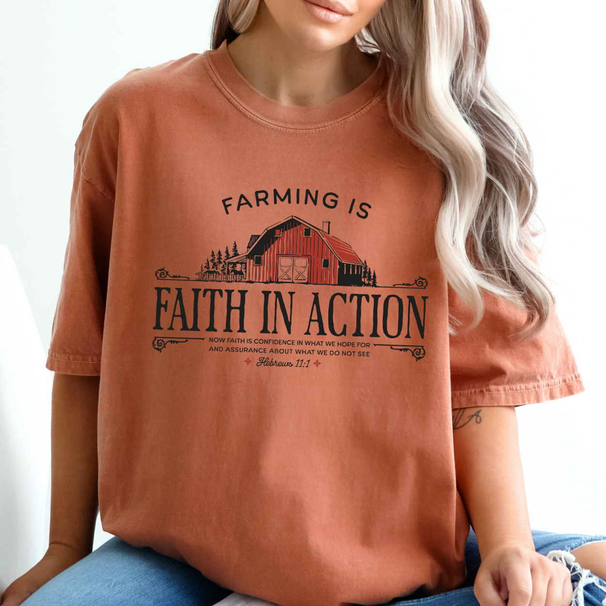 Farming is Faith in Action Christian Scripture T-Shirt | ATTA TOOD®