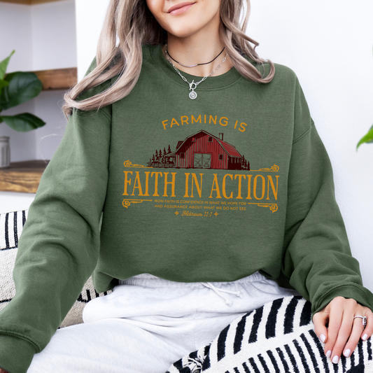 Farming is Faith Christian sweatshirt, Country barn graphic