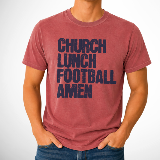 Church Lunch Football Amen Comfort Color Graphic Tee