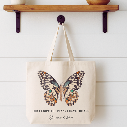 For I Know The Plans Butterfly Tote Bag | Faithbased | ATTA TOOD®