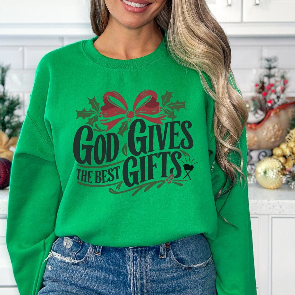 God Gives The Best Gifts Christmas Graphic Sweatshirt | ATTA TOOD®