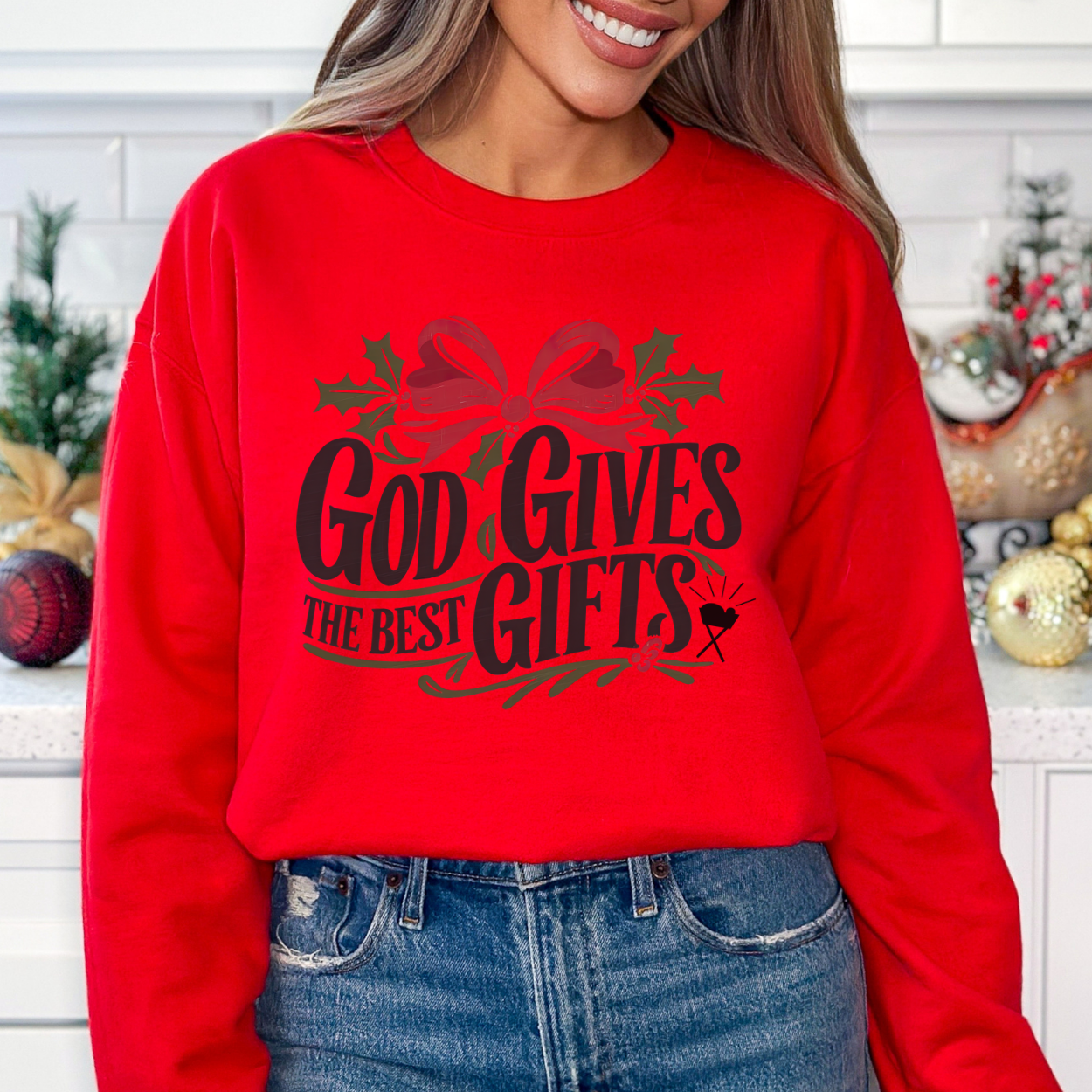 God Gives The Best Gifts Christmas Graphic Sweatshirt | ATTA TOOD®