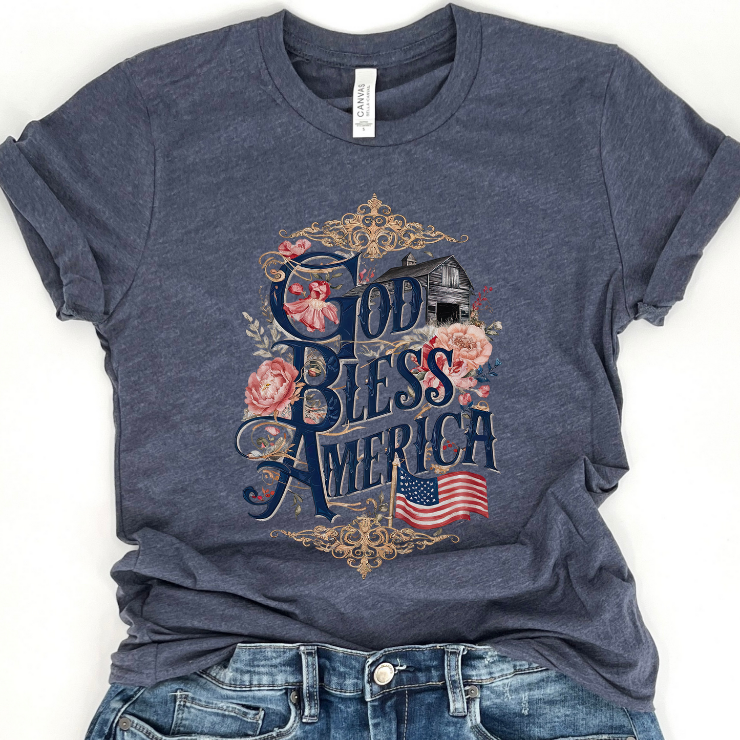 God Bless American Christian Patriotic Graphic T-Shirt | ATTA TOOD®