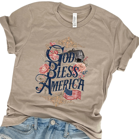 God Bless American Christian Patriotic Graphic T-Shirt | ATTA TOOD®