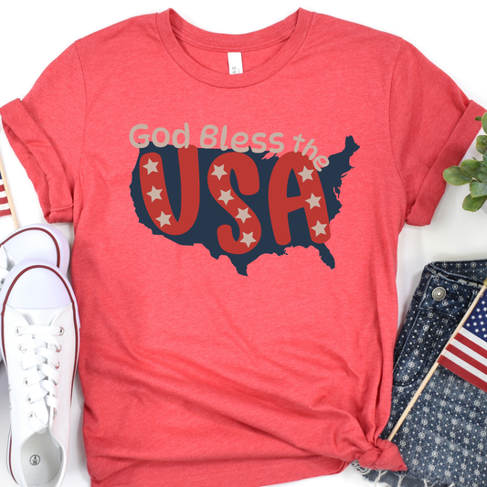 God Bless the USA graphic t-shirt, Patriotic, Christian top