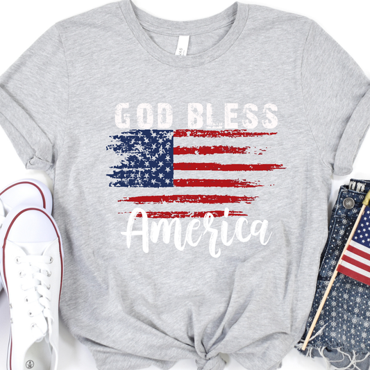 God Bless America distressed 4th of July graphic t-shirt