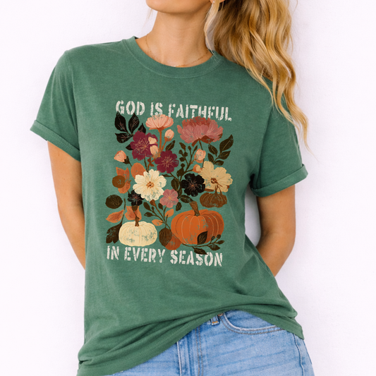 God Is Faithful Floral Pumpkin Graphic T-Shirt | Fall Season