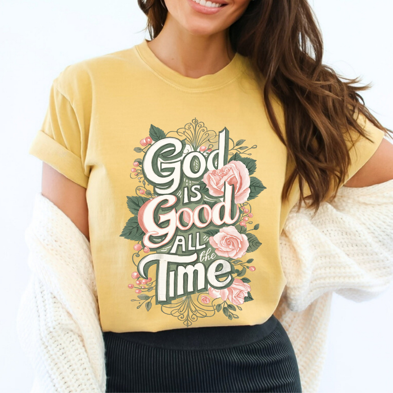 God Is Good All The Time Christian Floral Graphic T-Shirt | ATTA TOOD®