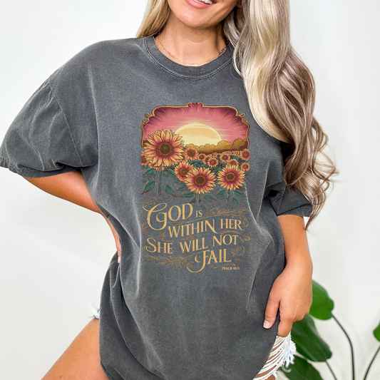 God is within her floral Comfort Colors Religious t-shirt