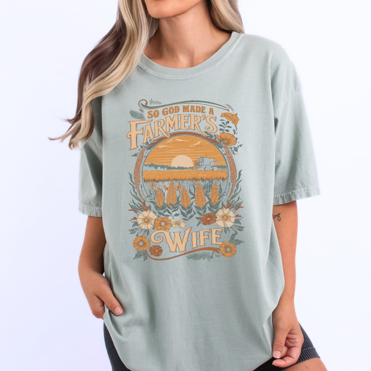 God Made a Farmer's Wife Christian Graphic T-Shirt | ATTA TOOD®