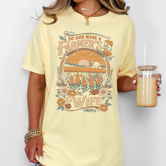 God Made a Farmer's Wife Christian Graphic T-Shirt | ATTA TOOD®