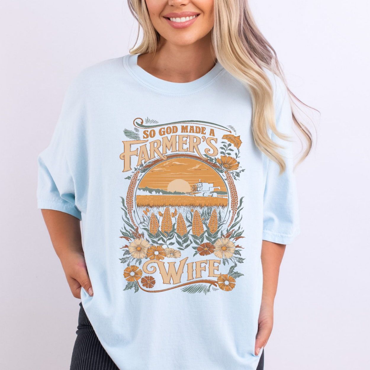God Made a Farmer's Wife Christian Graphic T-Shirt | ATTA TOOD®
