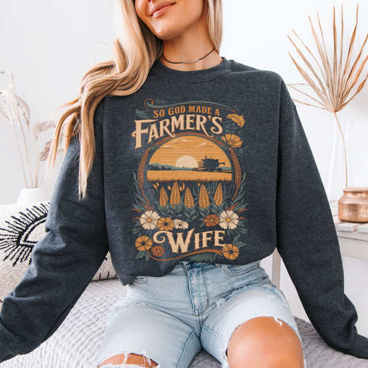 God made a Farmer's Wife Christian Graphic Sweatshirt | ATTA TOOD®