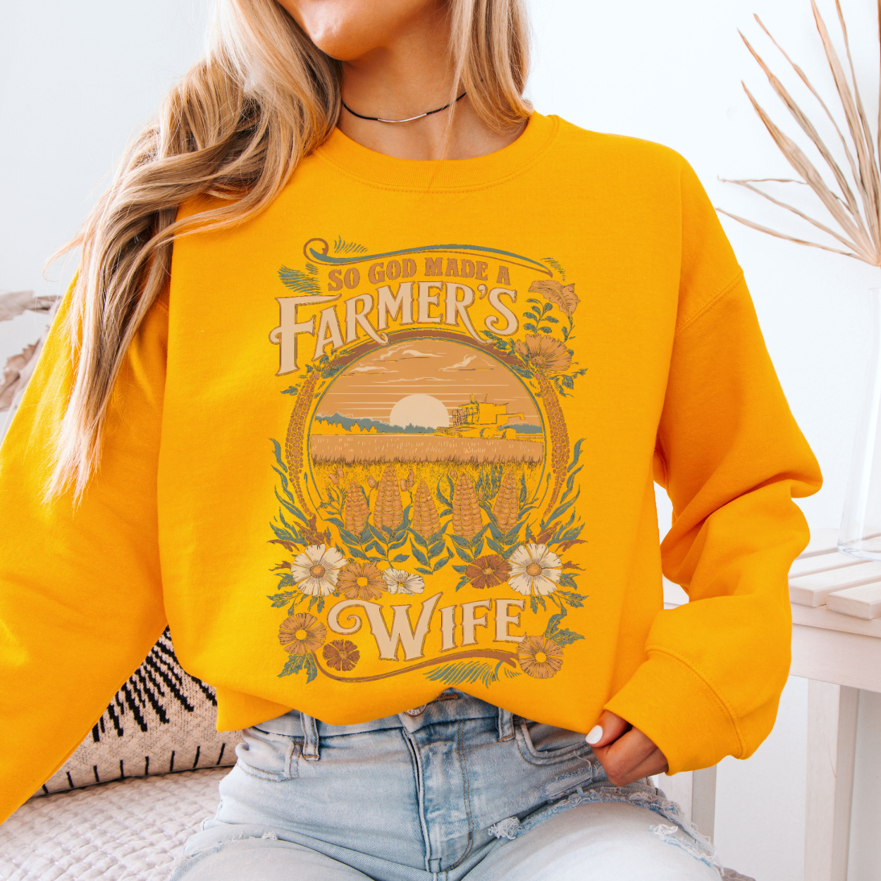 God made a Farmer's Wife Christian Graphic Sweatshirt | ATTA TOOD®