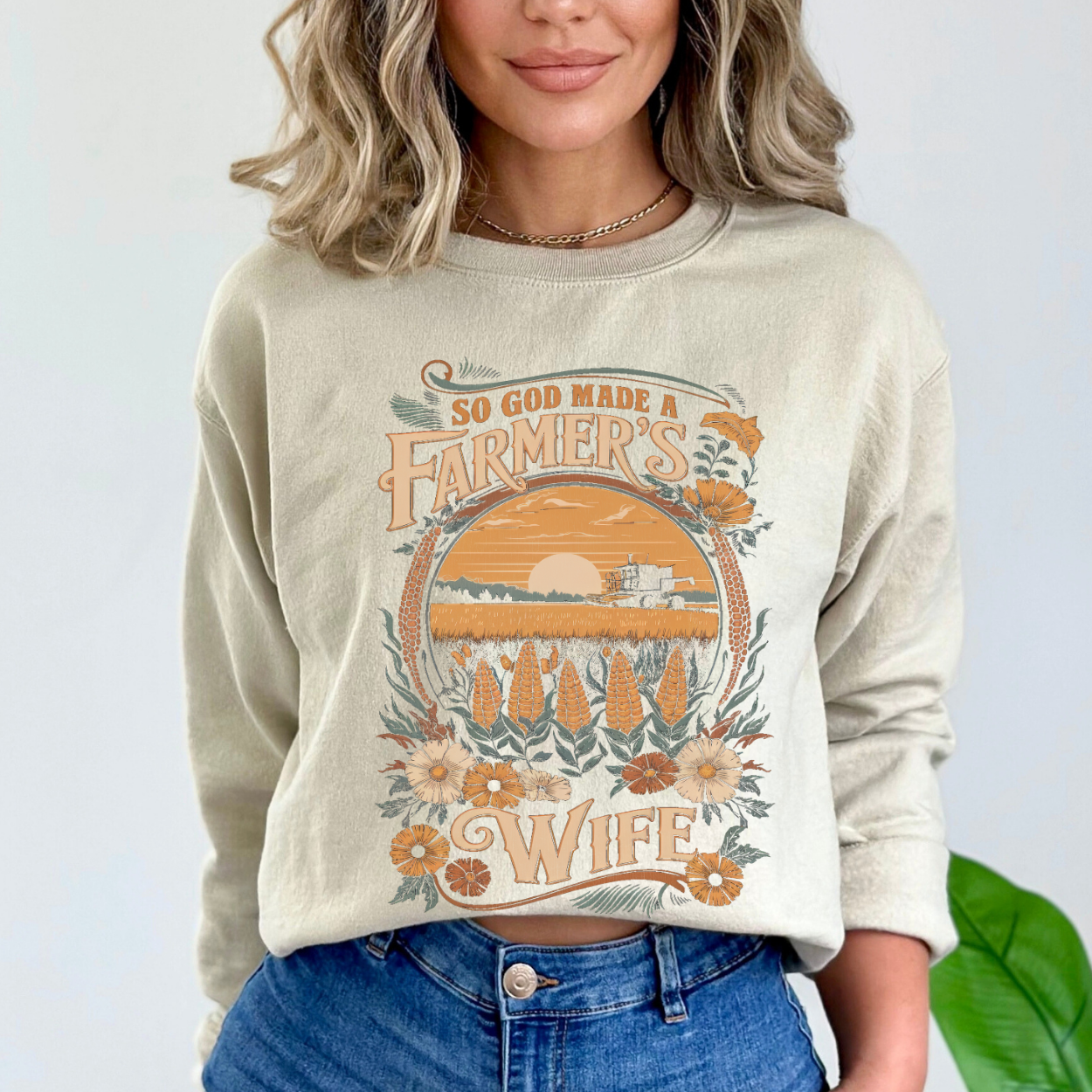 God made a Farmer's Wife Christian Graphic Sweatshirt | ATTA TOOD®