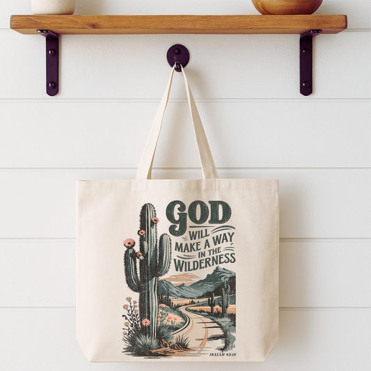 God Will Make a Way Cactus Desert Tote Bag | Faithbased | ATTA TOOD®
