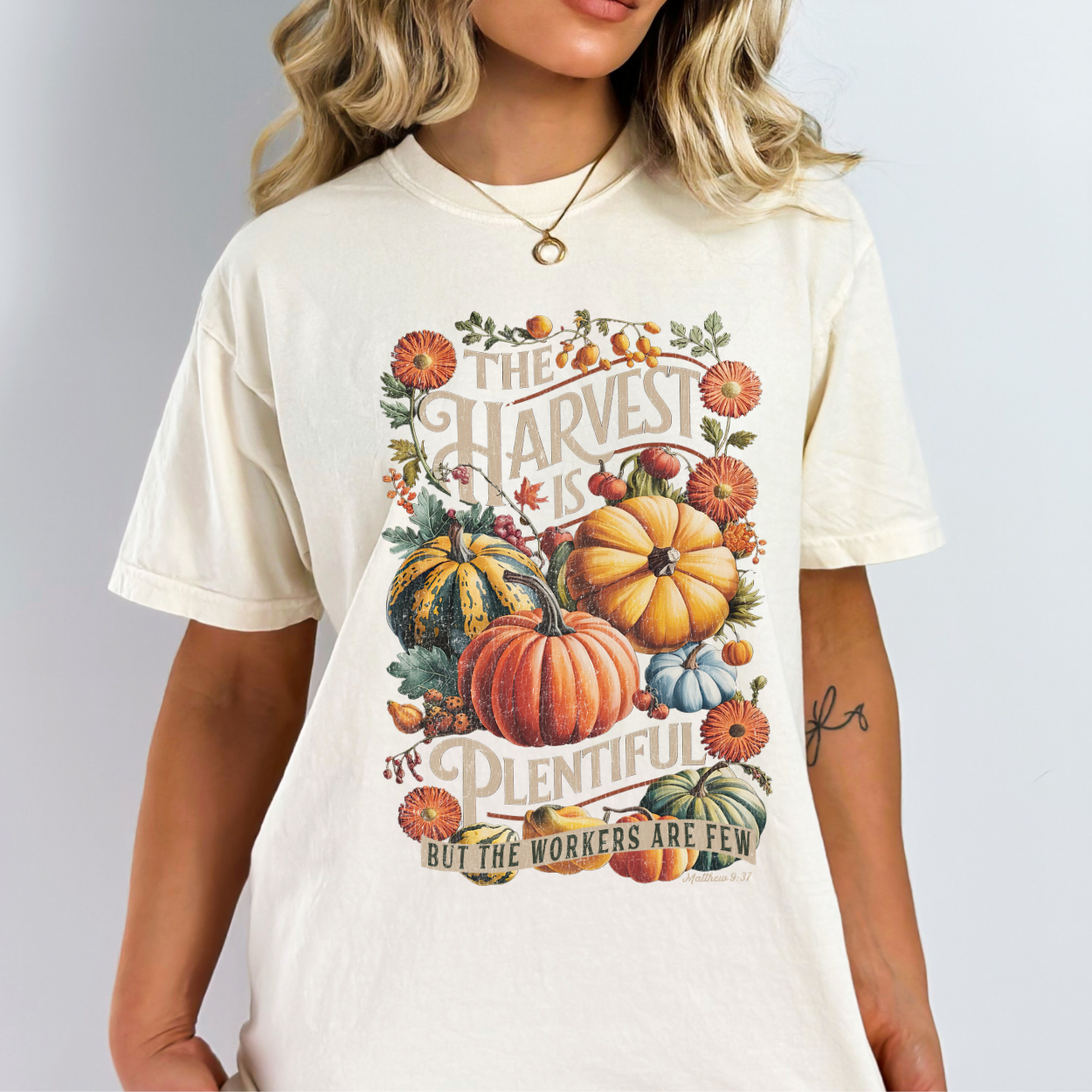 Plentiful Harvest Christian Fall Pumpkin Graphic T-Shirt | ATTA TOOD®