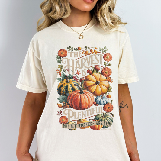 Plentiful Harvest Christian Fall Pumpkin Graphic T-Shirt | ATTA TOOD®