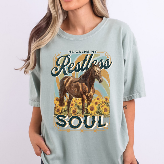 Calms the Restless Soul Christian Horse Graphic T-Shirt | ATTA TOOD®